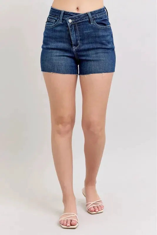 Judy Blue Full Size High Waist Criss-Cross Waistband Denim Shorts Plus Size by Judy Blue