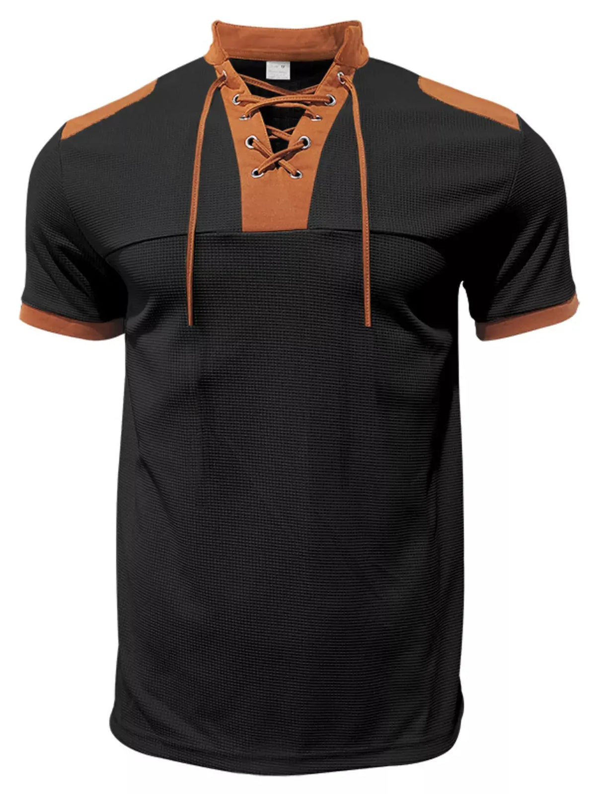 Men's Full Size Lace-Up Collar Casual Top and Shorts Set Plus Size by Trendsi