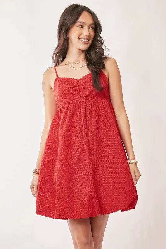 Davi & Dani Textured Sweetheart Neckline Bubble Hem Dress by Davi & Dani