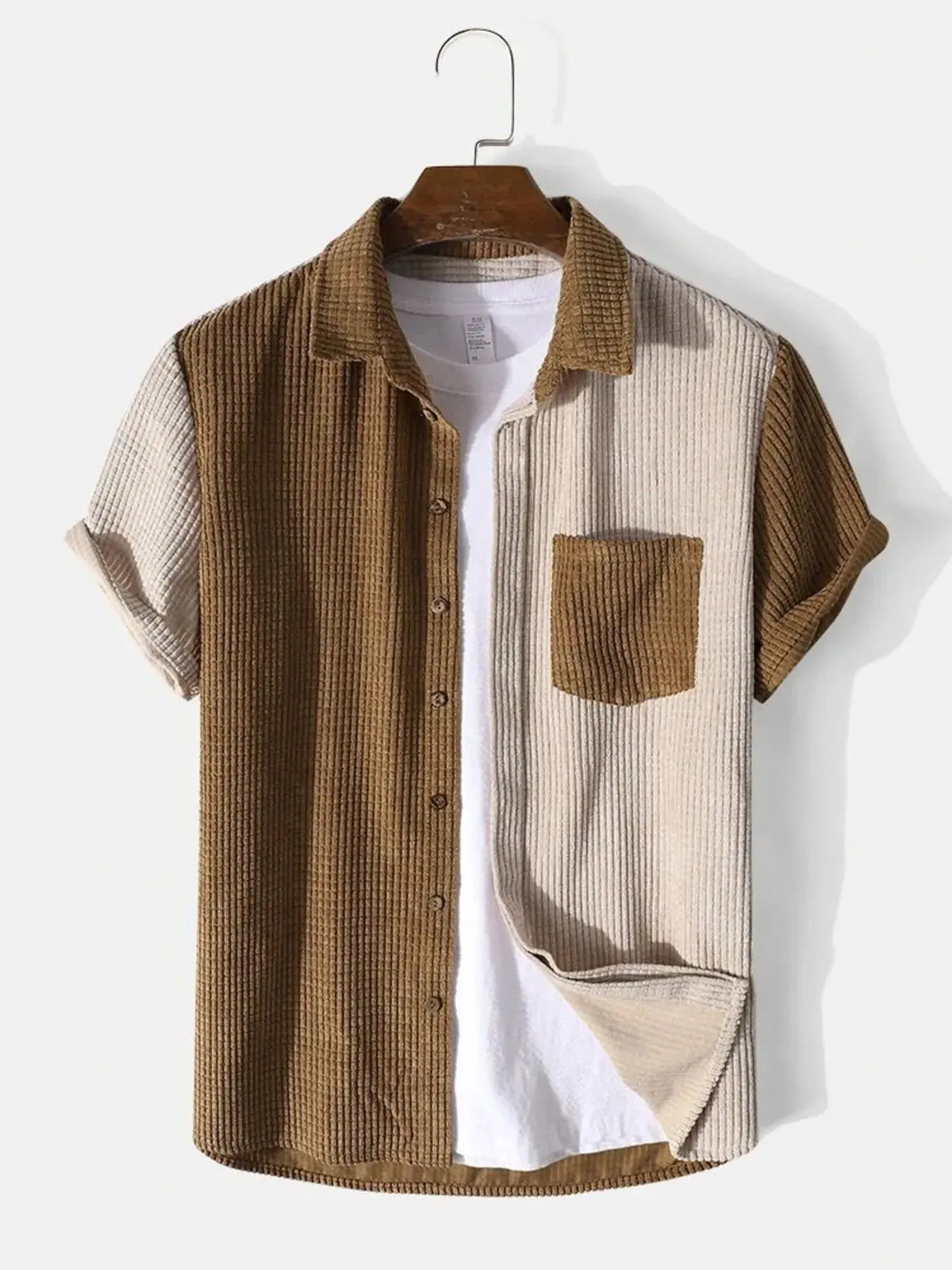 Men's Full Size Color Block Button Up Shirt and Shorts Set Plus Size by Trendsi