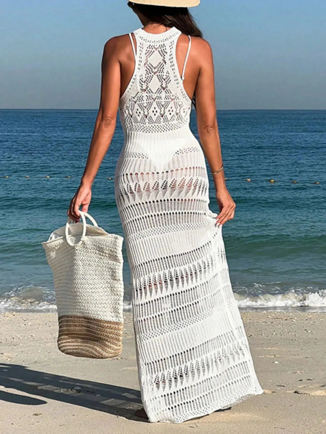 Crochet Sleeveless Split Cover-Up Maxi Dress by Partner Label