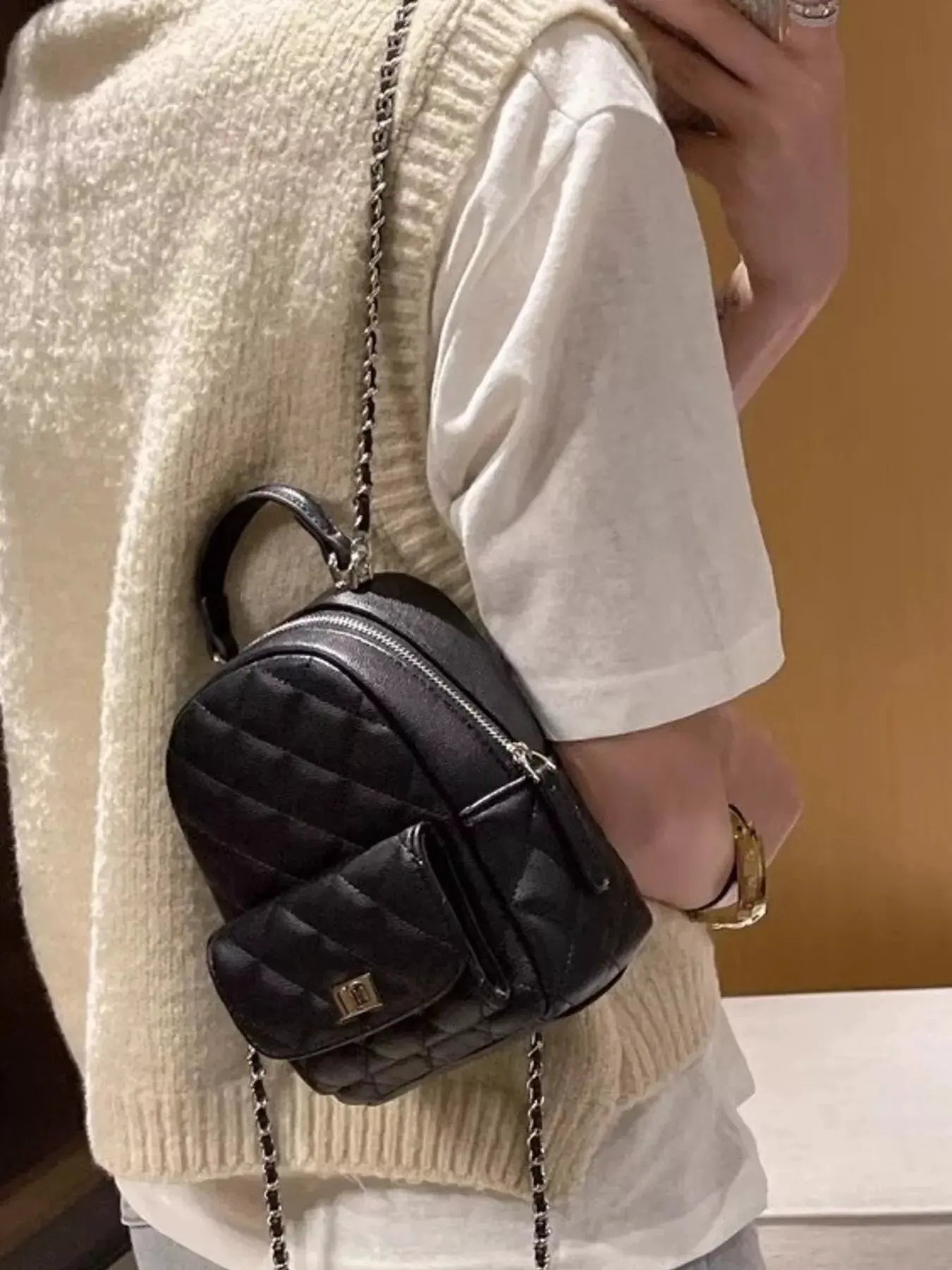 Quilted Mini Backpack Bag by Partner Label