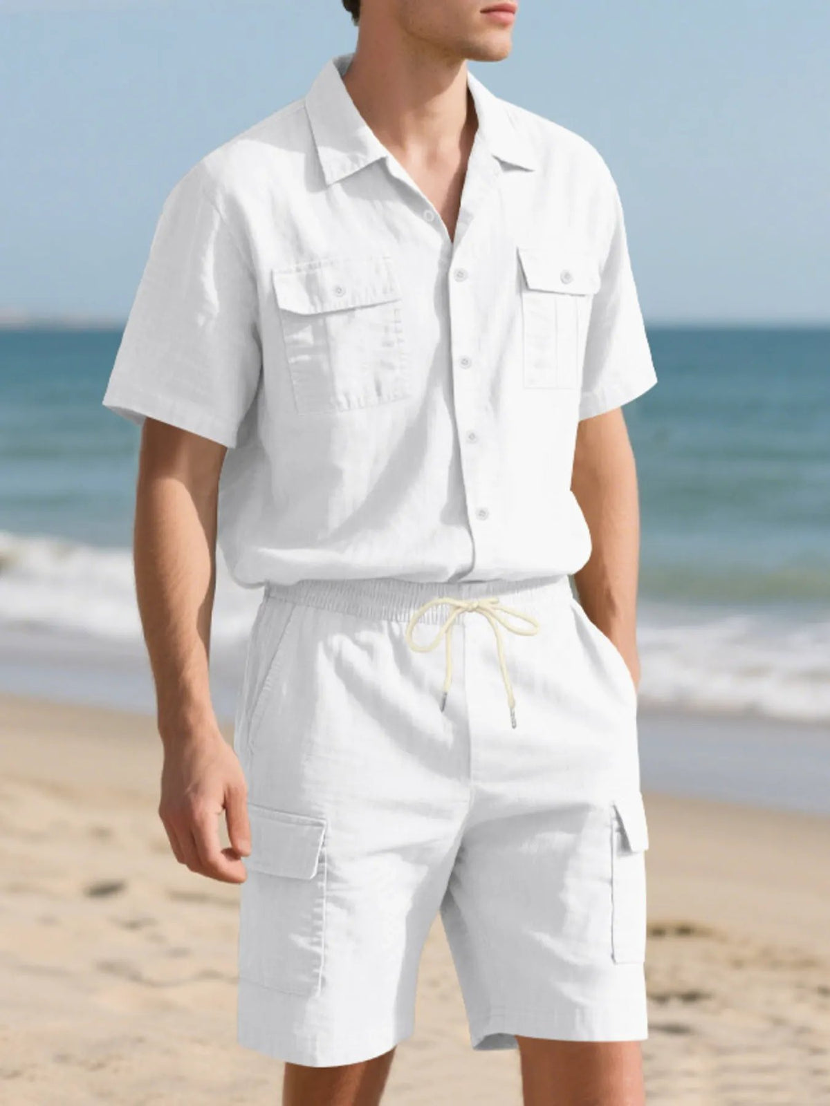 Men's Full Size Button Up Shirt and Shorts Set Plus Size by Trendsi