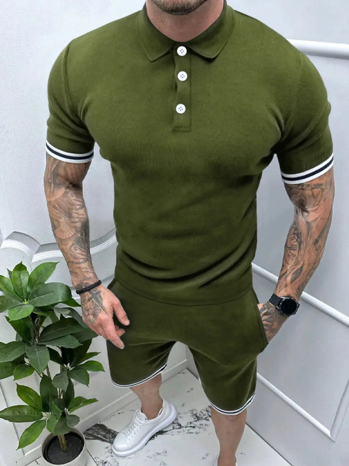 Men's Short Sleeve Polo and Shorts Set by Trendsi