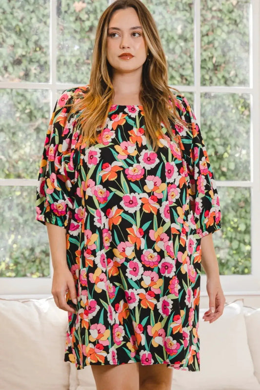ODDI Full Size Floral Puff Sleeve Mini Dress by ODDI