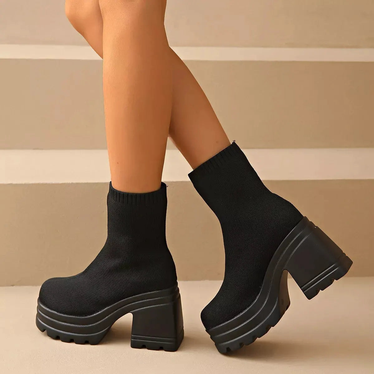 Round Toe Block Heels Boots by Partner Label