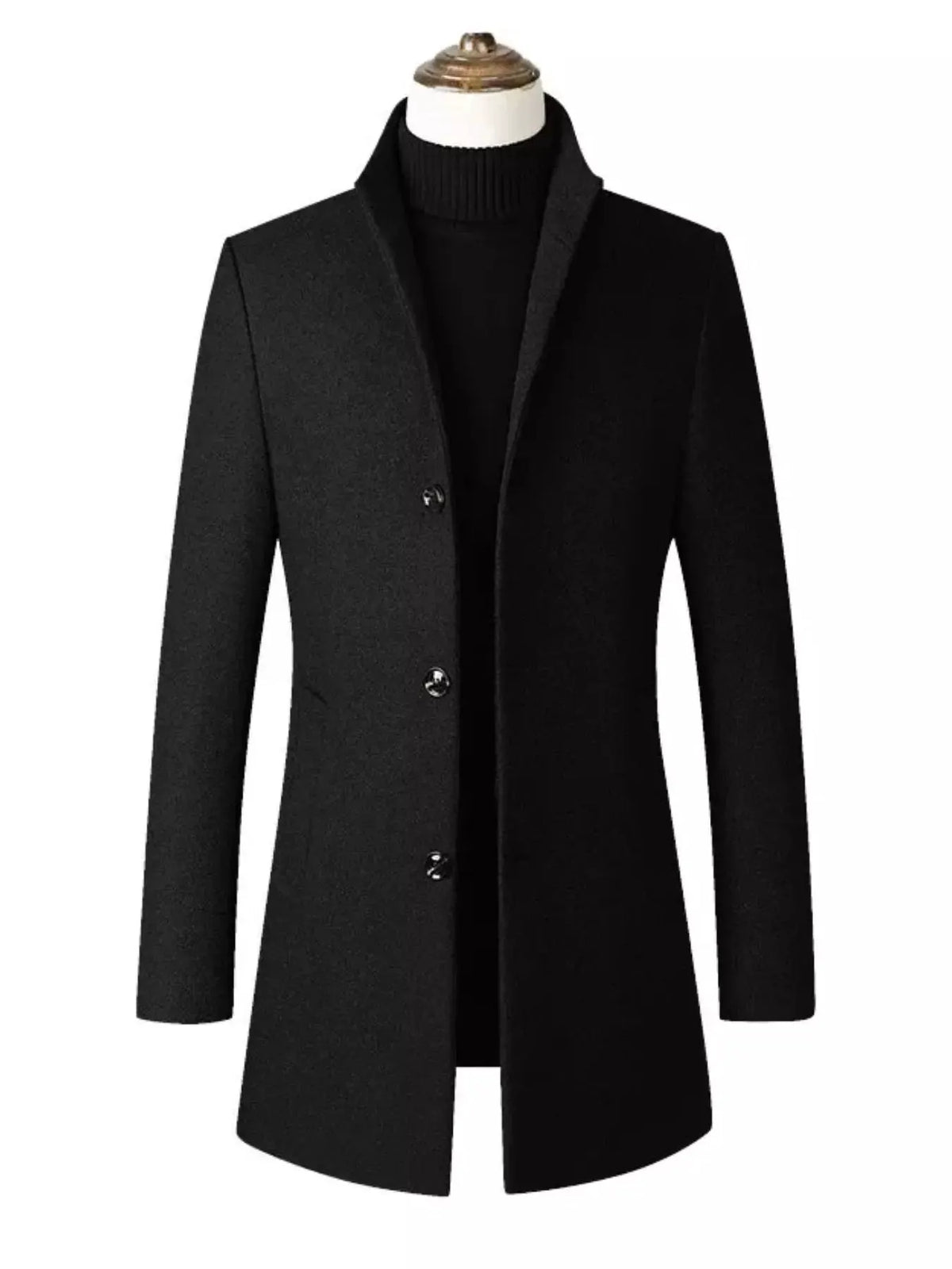 Men's Plus Size Slim Fit Stand Collar Overcoat by Trendsi