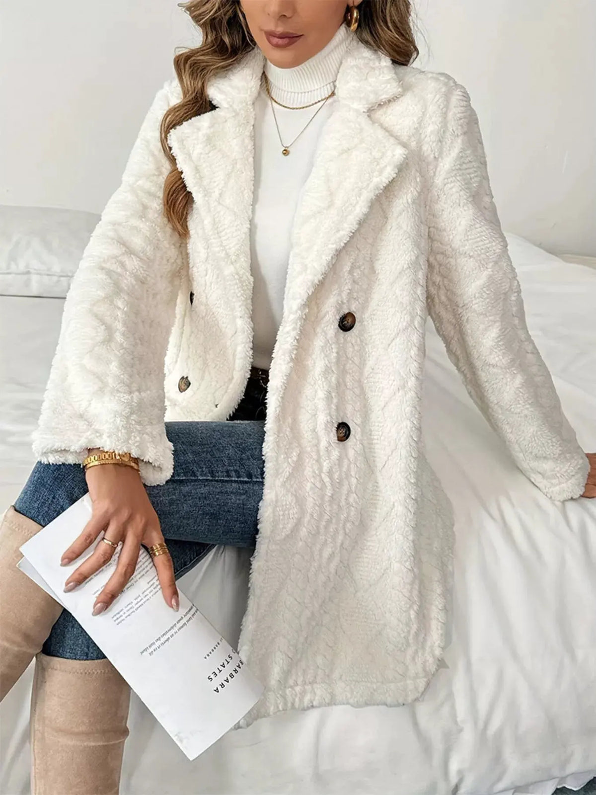 Fleece Double‑Breasted Longline Coat | Partner Labels Selection by Partner Label