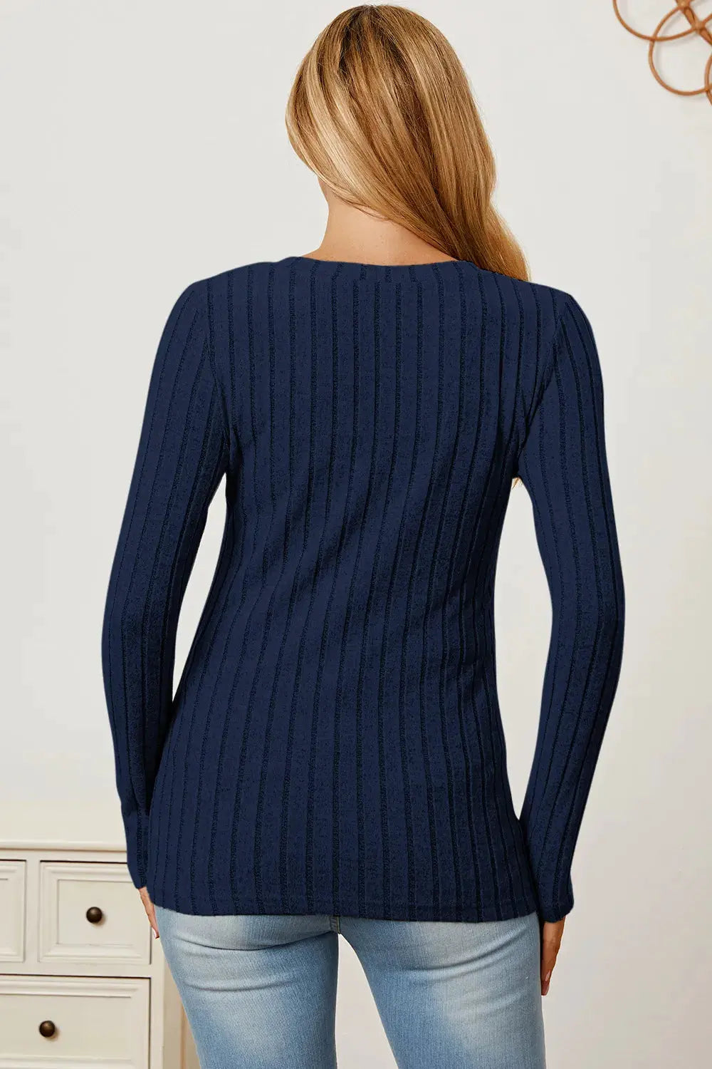 Full Size Ribbed V‑Neck Long Sleeve T‑Shirt | Partner Labels Selection by Partner Label