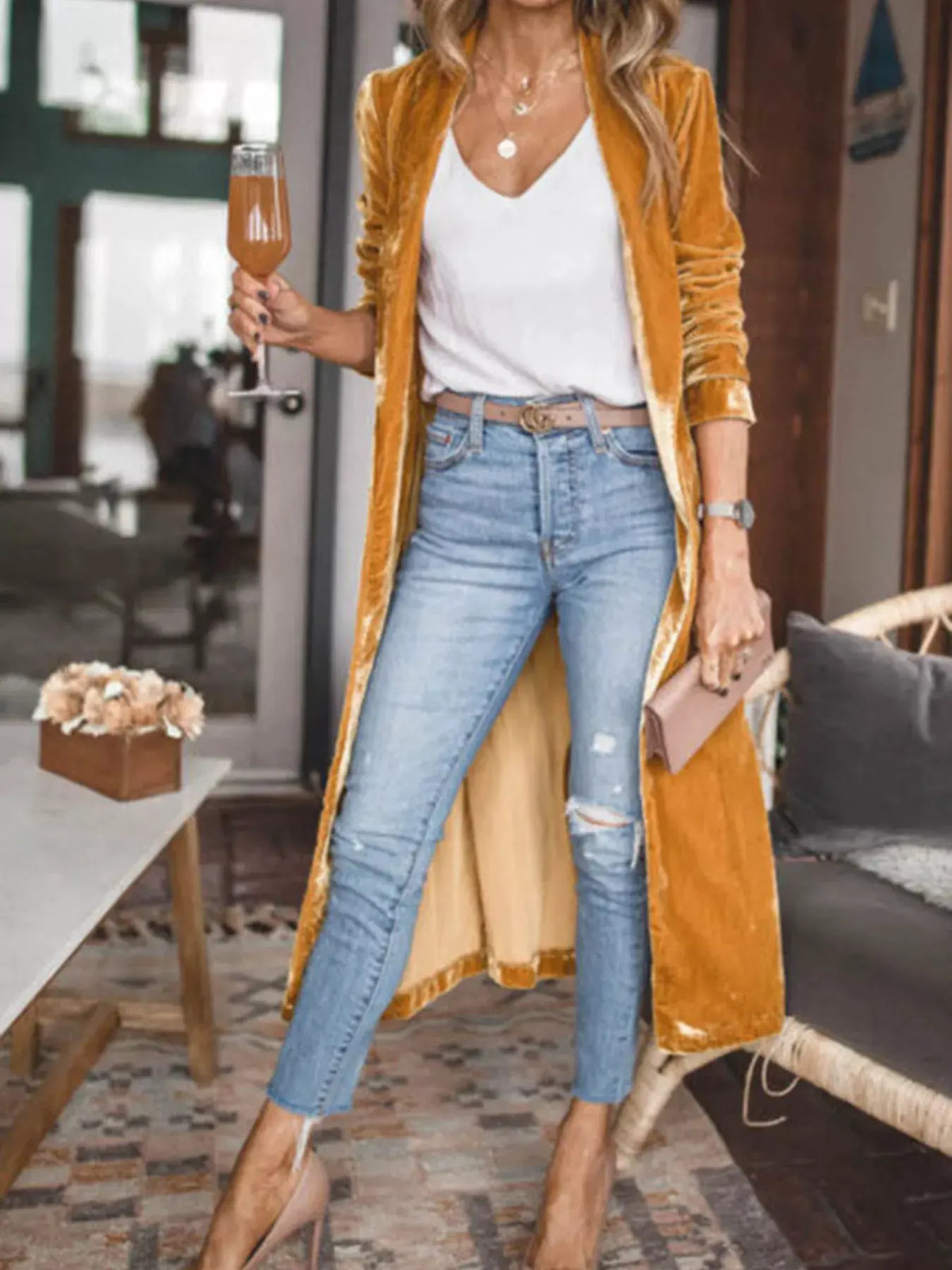 Open Front Long Sleeve Longline Cardigan by Partner Label