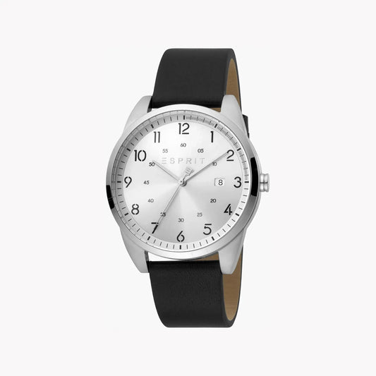Esprit Men's Black Leather Watch, Silver Dial | Es1g093m0015 by ESPRIT