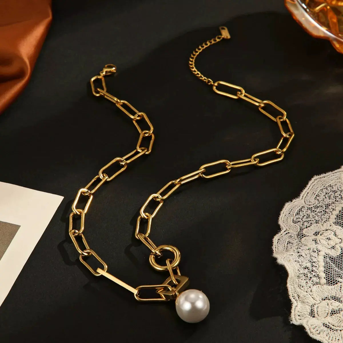 18K Gold-Plated Chain Pearl Necklace by Partner Labels