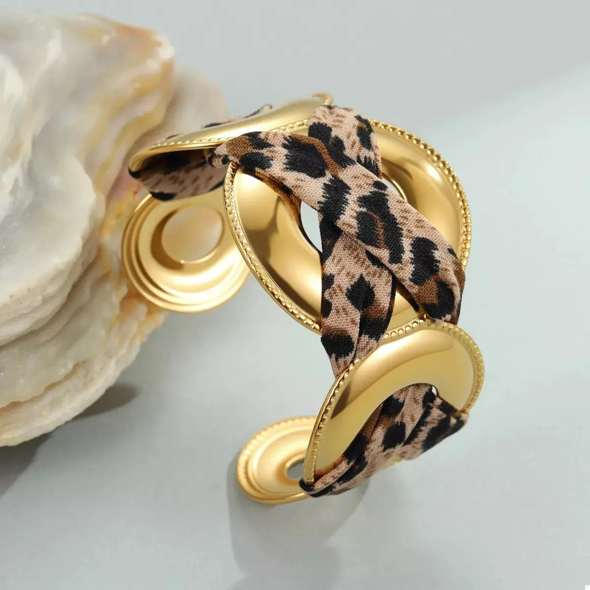 Leopard Ribbon 18K Gold-Plated Open Bracelet by Partner Label