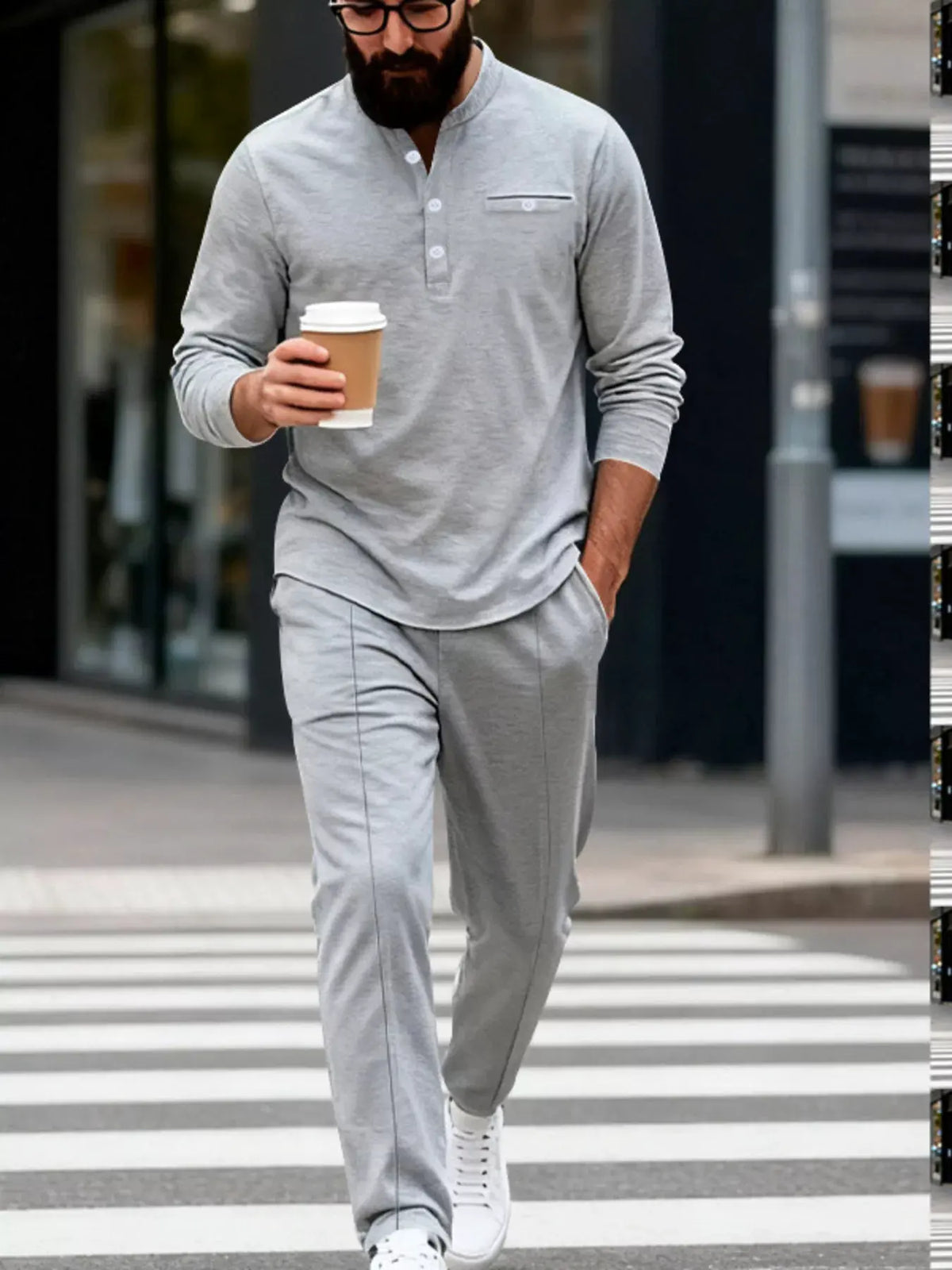 Men's Full Size Casual Long Sleeve Henley Top and Drawstring Joggers Set Plus Size by Trendsi