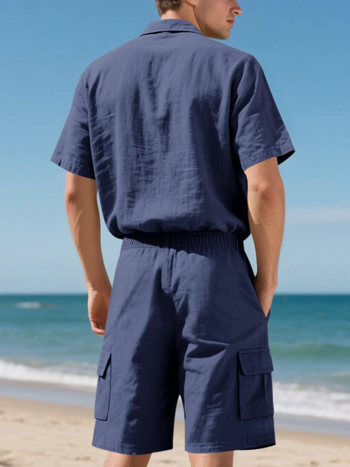 Men's Full Size Button Up Shirt and Shorts Set Plus Size by Trendsi
