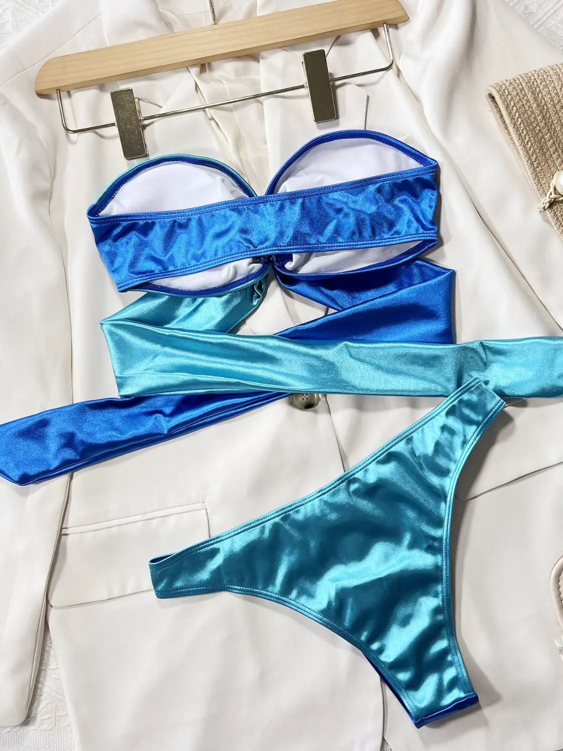 Two-Tone Ring Detail Tied Bikini Set by Partner Label