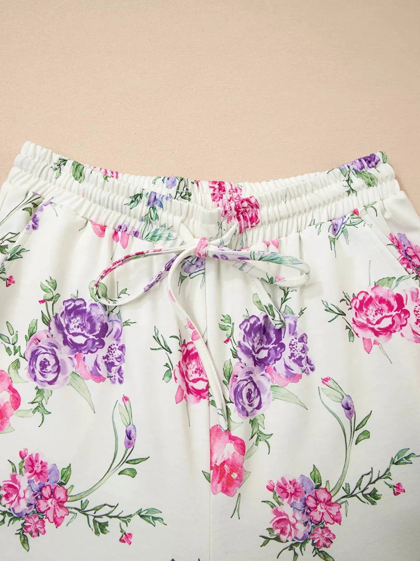 Floral Print Round Neck Top and Drawstring Pants Lounge Set by Partner Label