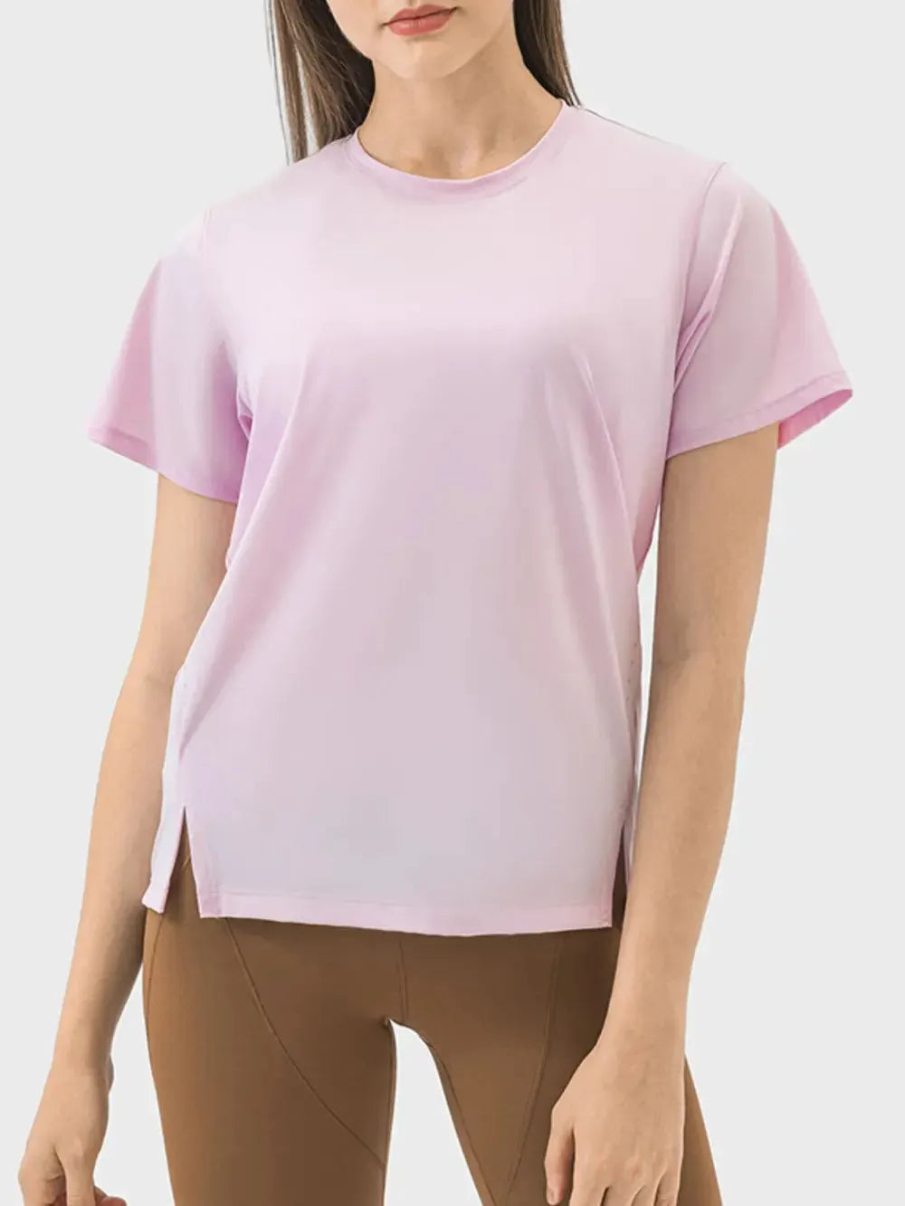 Millennia Slit Round Neck Short Sleeve Active T-Shirt by Millennia