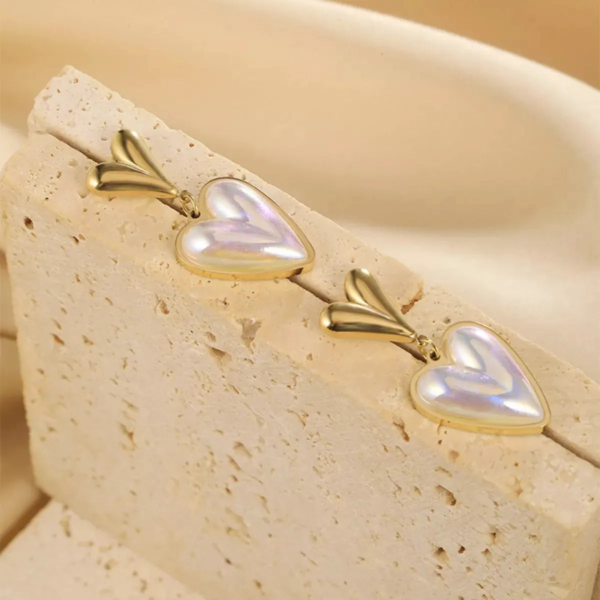 Heart-Shaped Pearl Drop Earrings by Partner Label