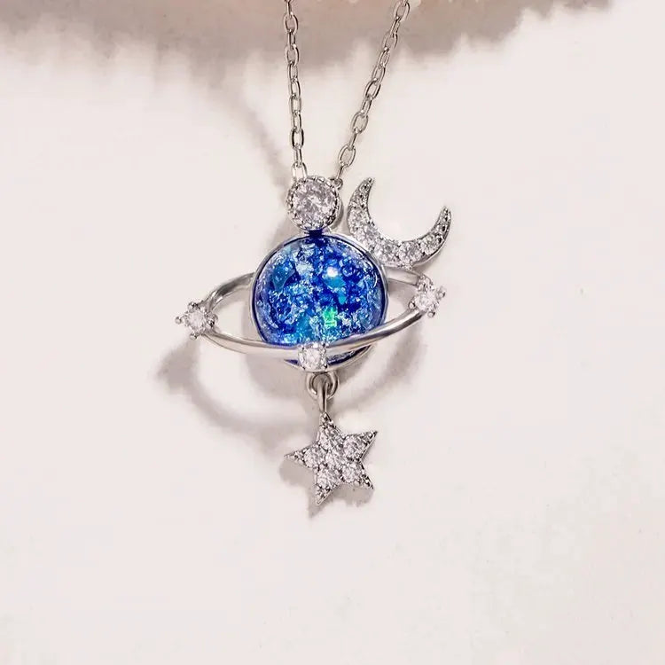 Starry Sky Inlaid Zircon Moon Star Necklace by Partner Label