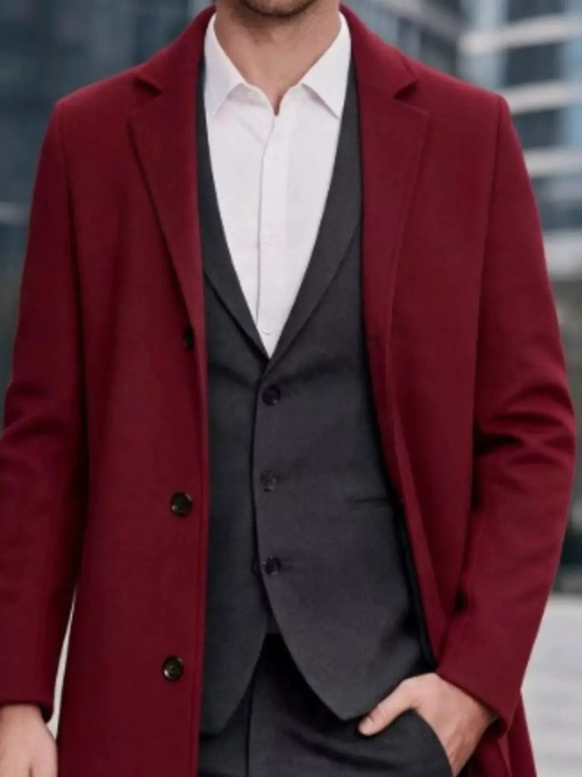 Men's Plus Size Slim-Fit Lapel Collar Overcoat by Trendsi
