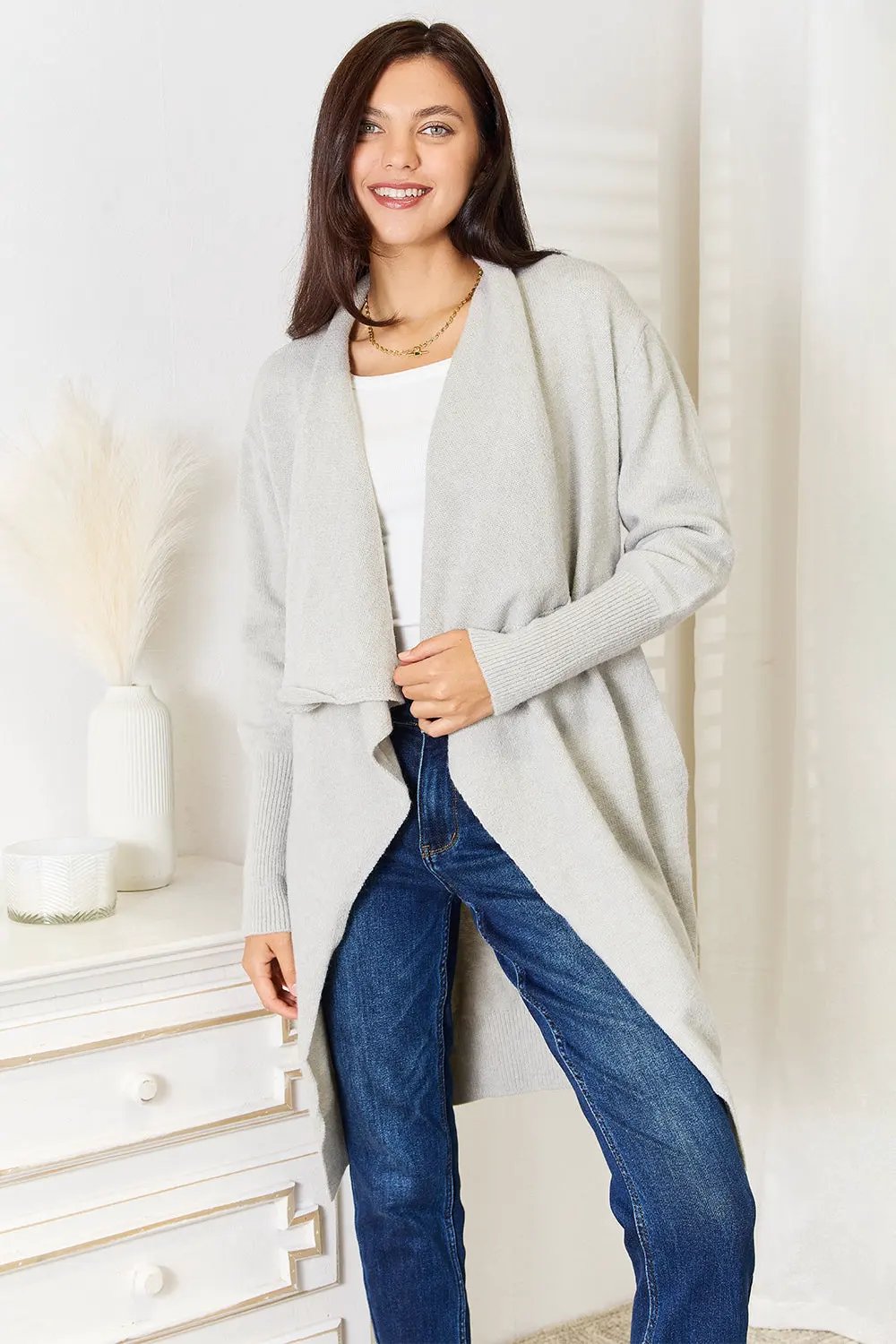 Angel Wings Open Front Duster Cardigan with Pockets by Angel Wings