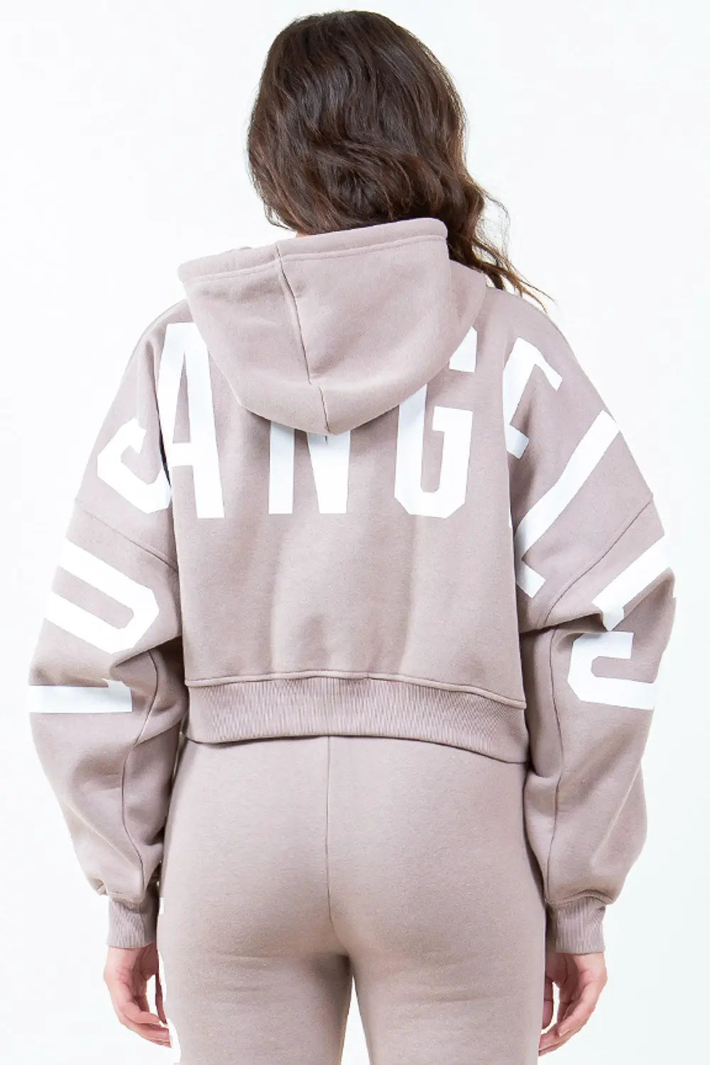 American Bazi Letter Graphic Long Sleeve Drawstring Cropped Hoodie by American Bazi