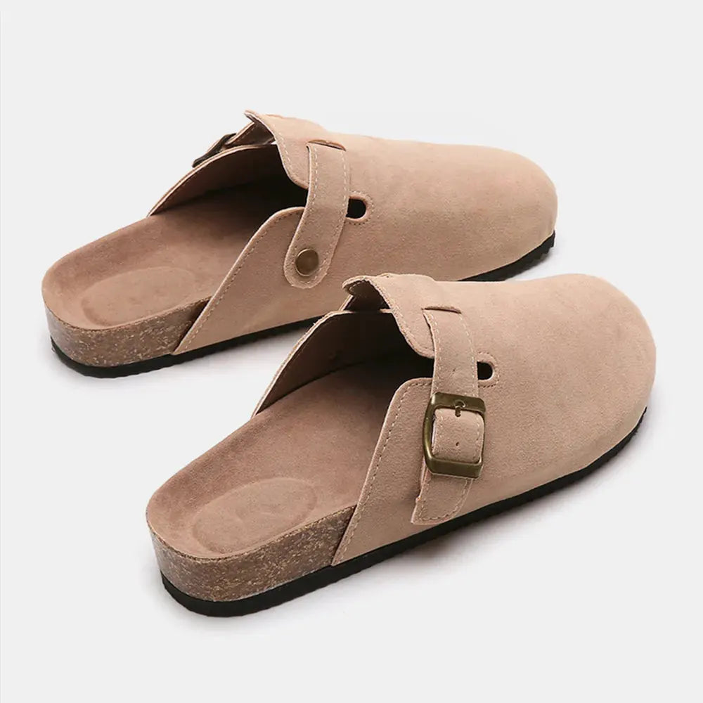Suede Closed Toe Buckle Slide by Partner Label