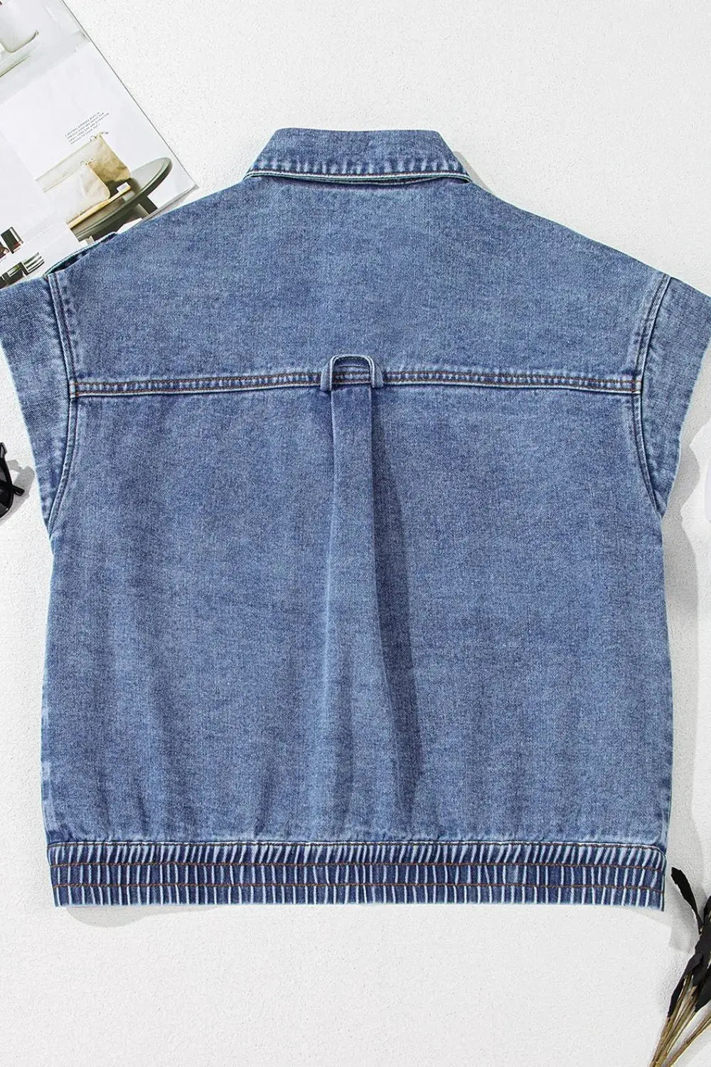 Button Up Cap Sleeve Denim Jacket by Partner Label