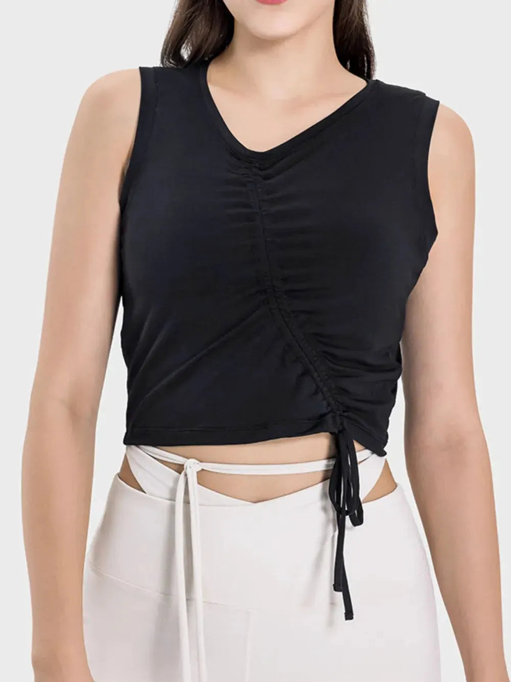 Millennia Drawstring Ruched Wide Strap Active Tank by Millennia