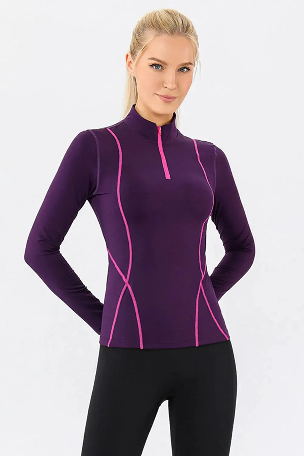 Mock Neck Quarter Zip Active T-Shirt by Partner Label