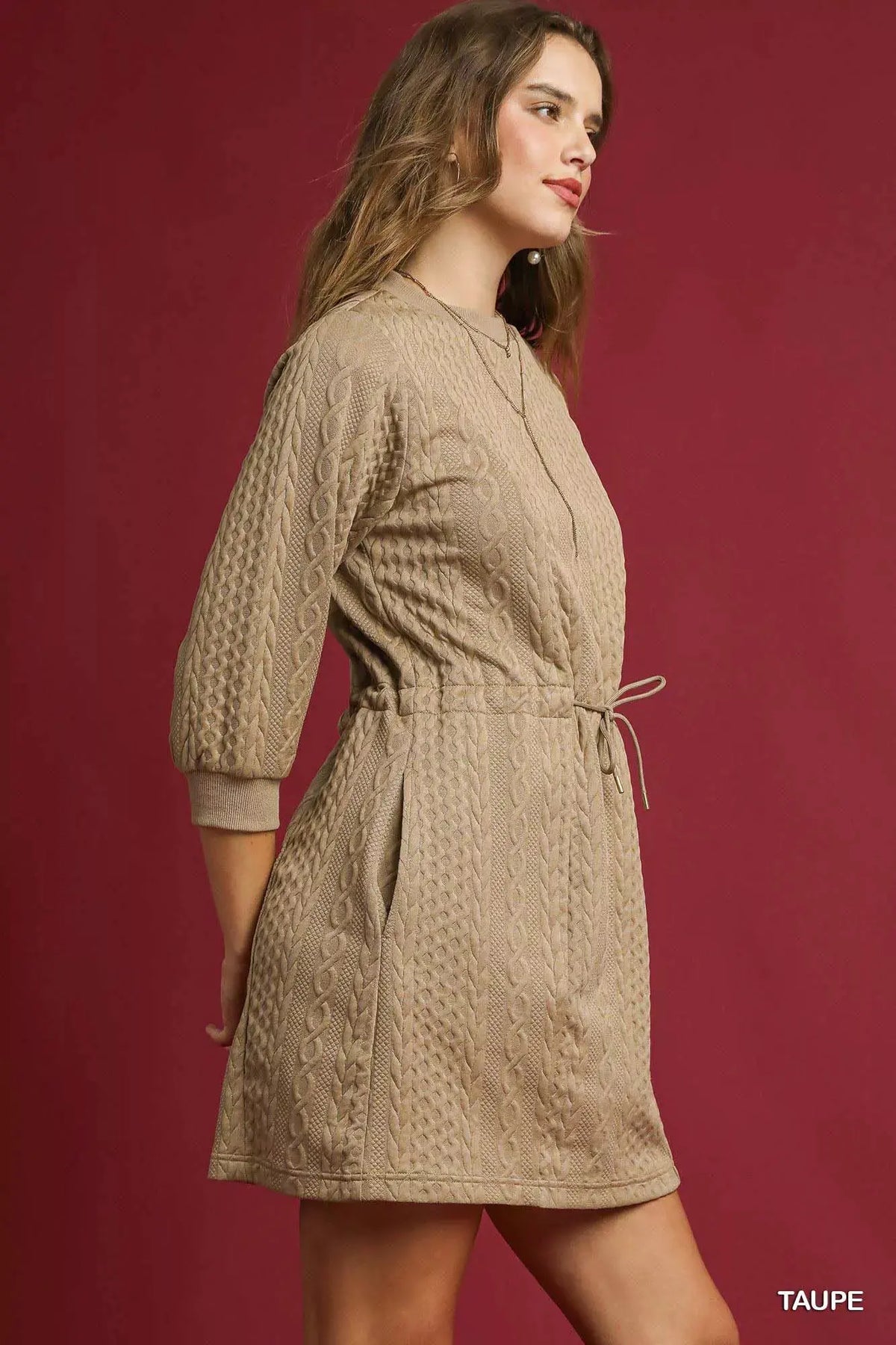 Umgee Drawstring Cable Knit Mini Dress with Pockets by Umgee