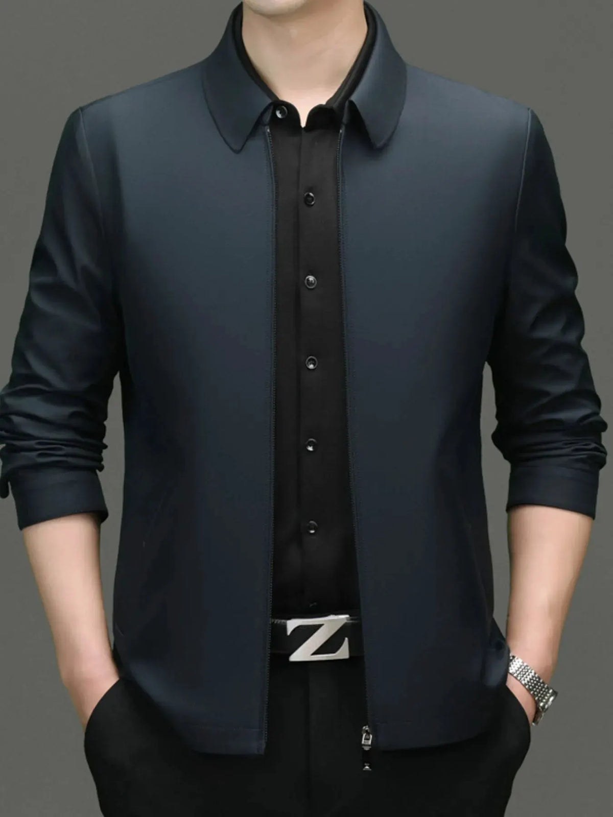 Men's Plus Size Zip Up Long Sleeve Jacket by Partner Label