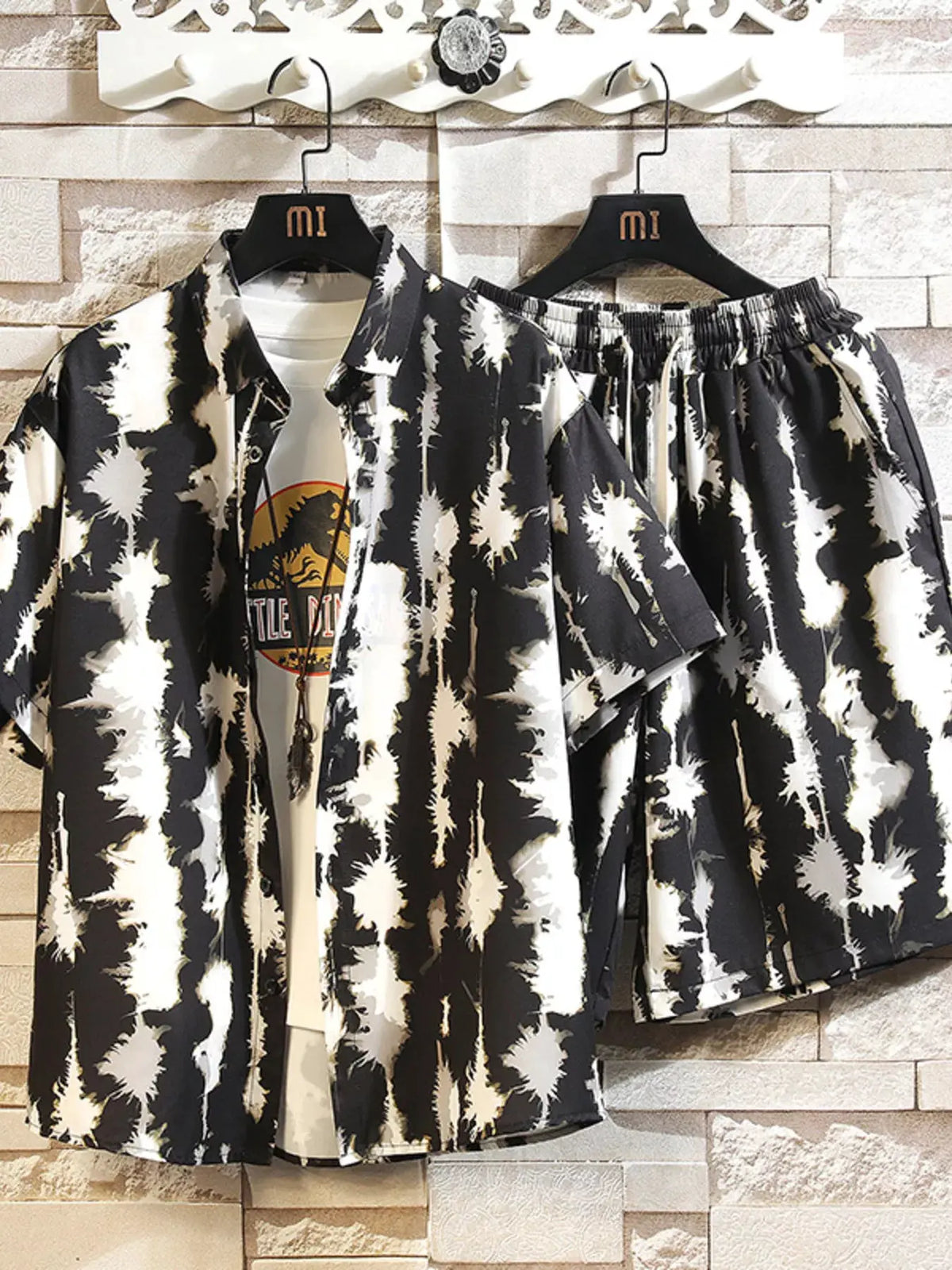 Men's Printed Button Up Shirt and Shorts Set by Trendsi