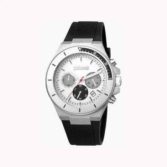 Just Cavalli Men's Silver Dial Watch, Black Silicone | Jc1g139p0015 by JUST CAVALLI