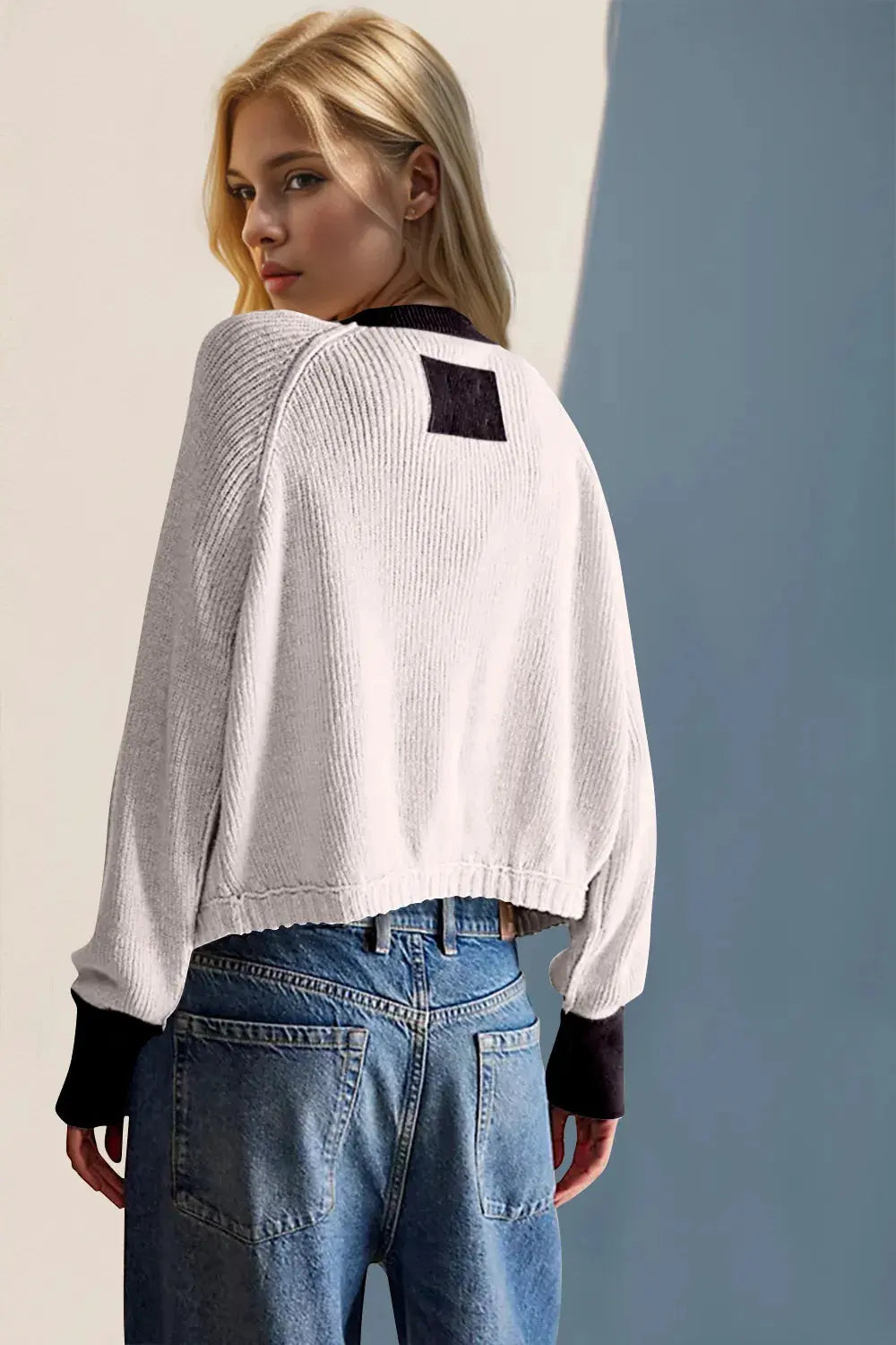 Double Take Contrast Button Up Long Sleeve Cardigan by Double Take
