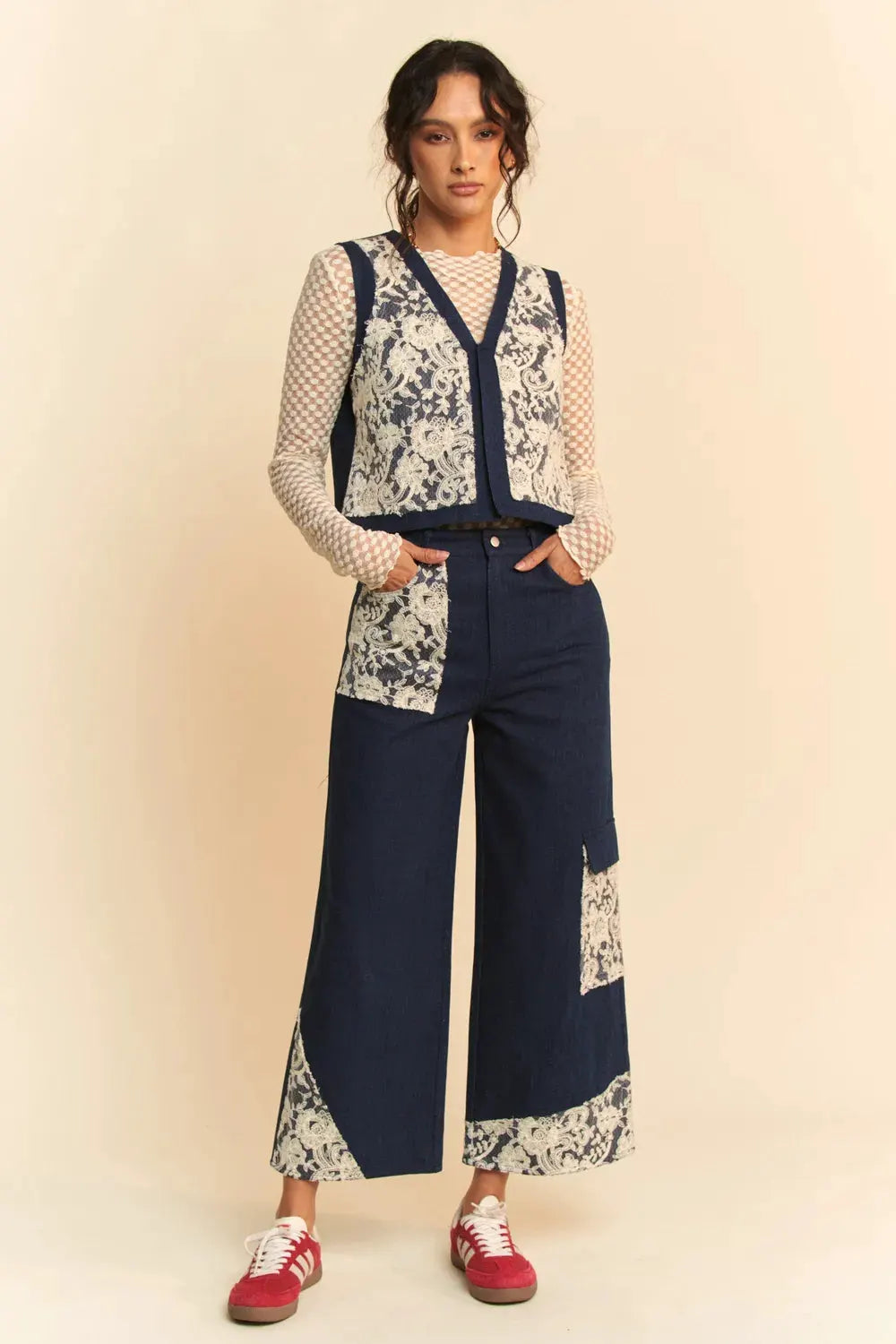 Davi & Dani Lace Applique Wide Leg Jeans by Davi & Dani