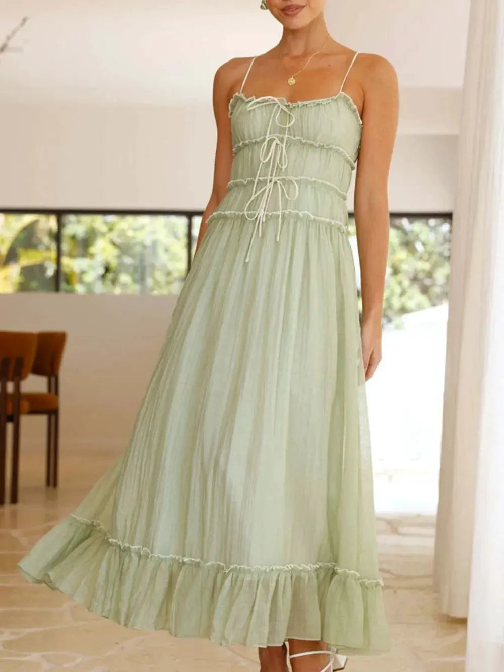 Devine Frill Ruffled Hem Midi Cami Dress by Devine