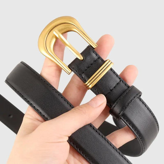 Classic Leather Belt with Golden Buckle by Trendsi
