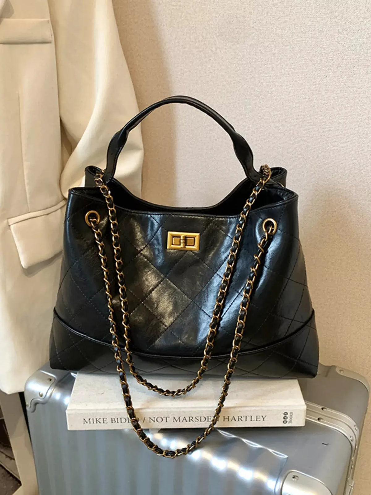 Quilted Leather Chain Strap Crossbody Bag by Partner Label