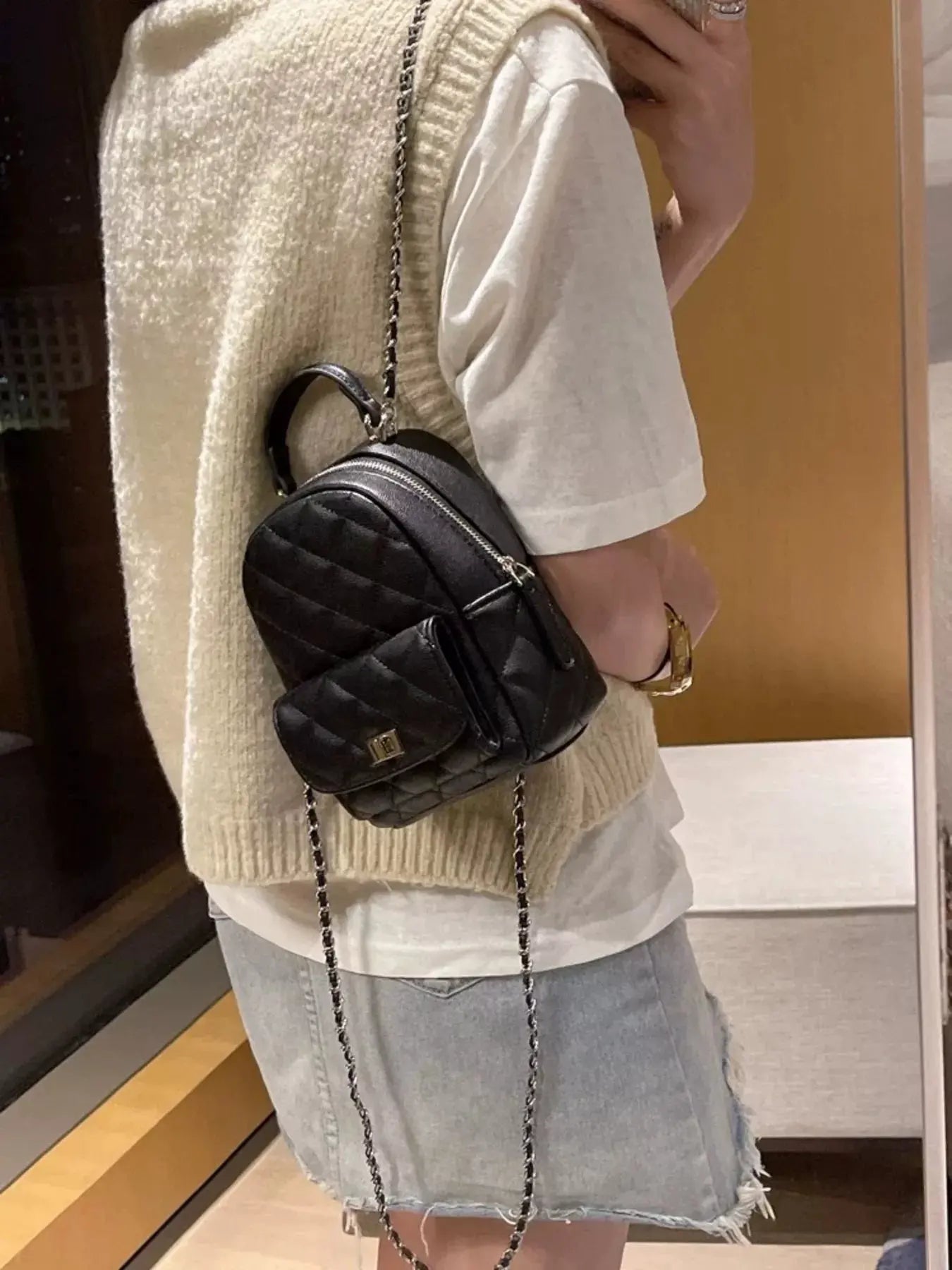 Quilted Mini Backpack Bag by Partner Label