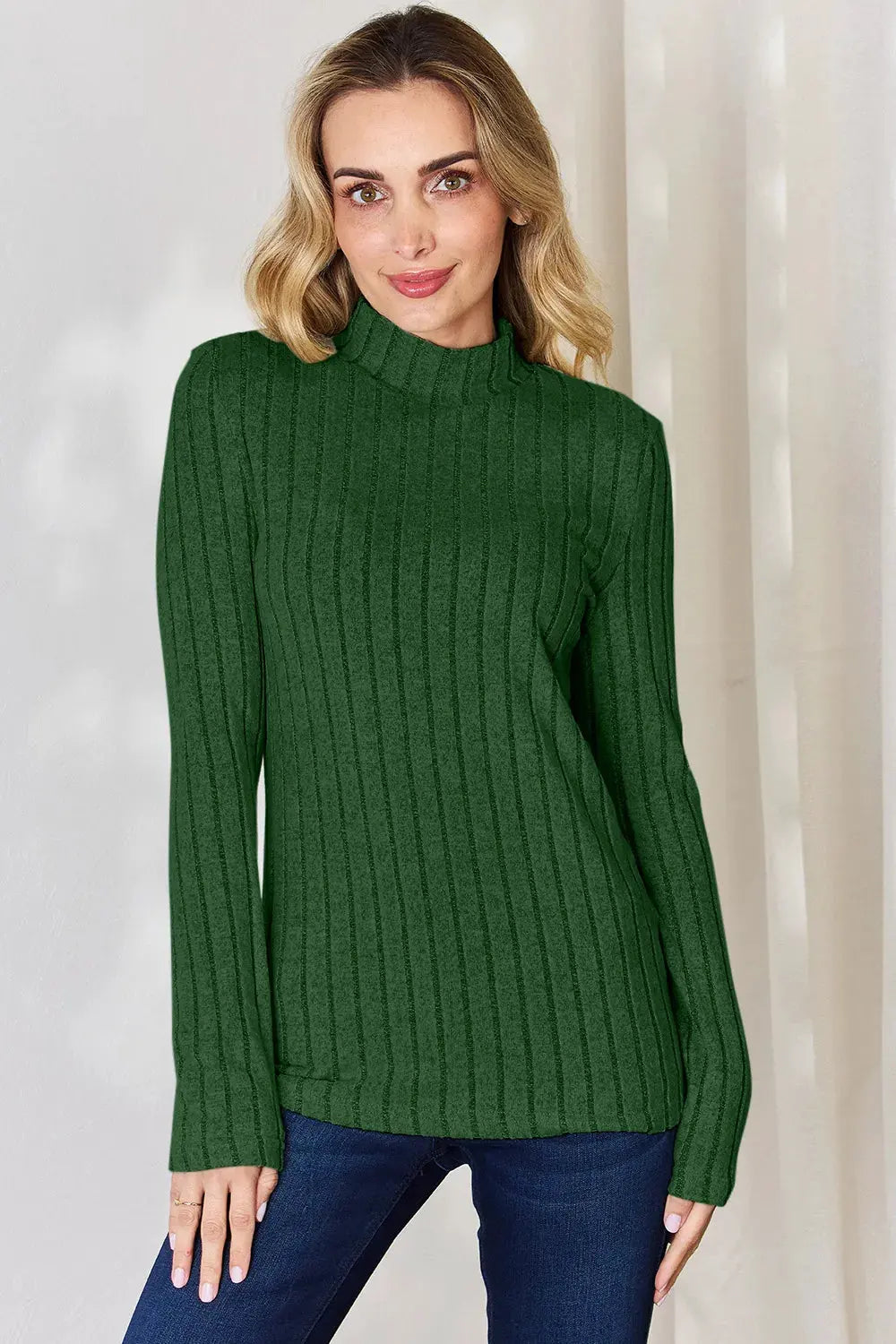 Basic Bae Full Size Ribbed Mock Neck Long Sleeve T-Shirt by Basic Bae