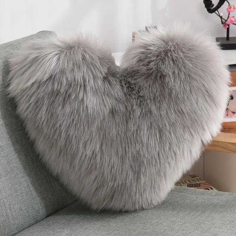 Throw Pillows Heart Shape Long Plush Fluffy Shaggy Cushion Cover Sofa Cushions Decorative Pillow Covers Pillowcase White by Maiden-Art