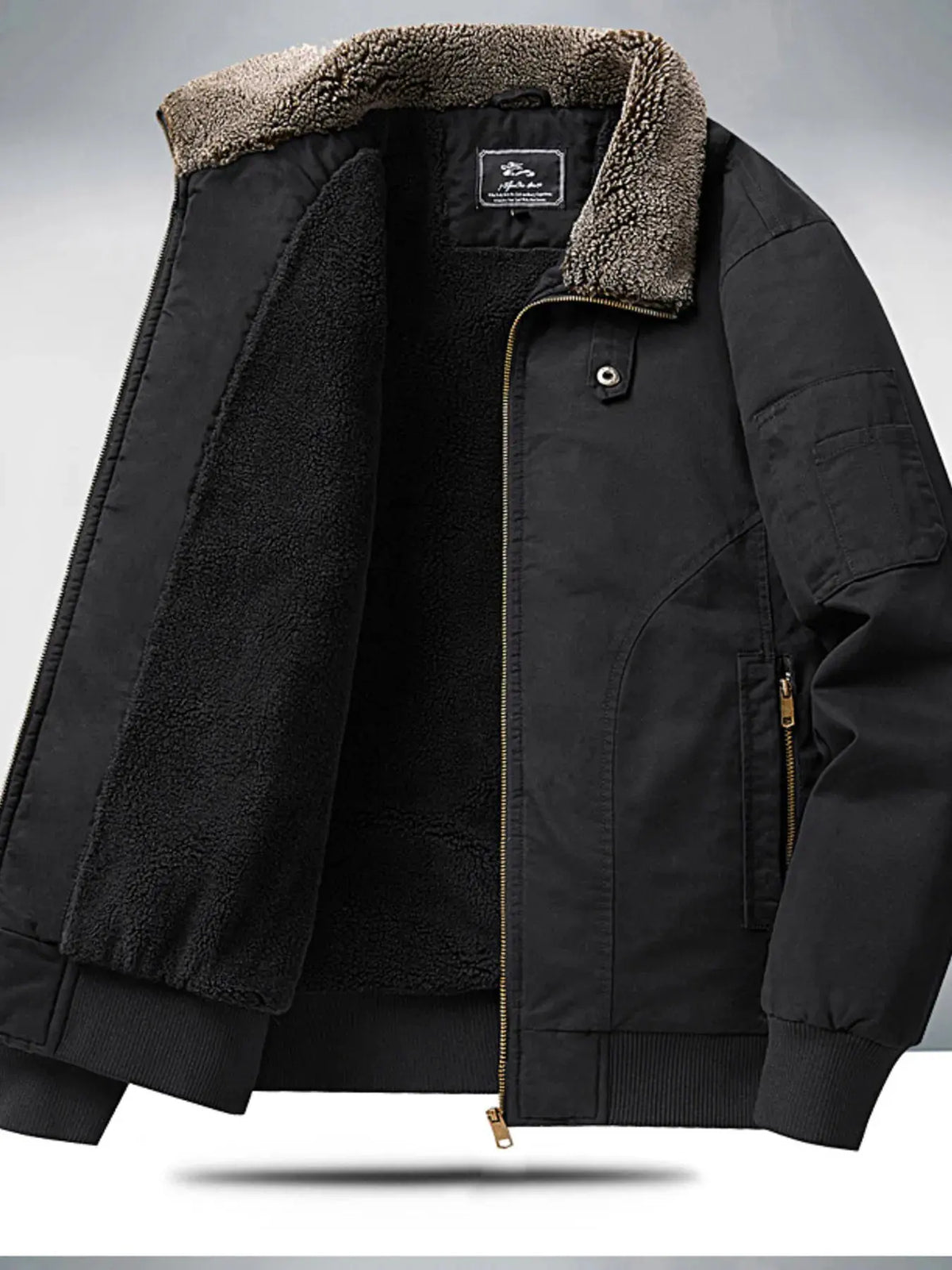 Men's Plus Size Sherpa Lined Zip Up Jacket by Partner Label