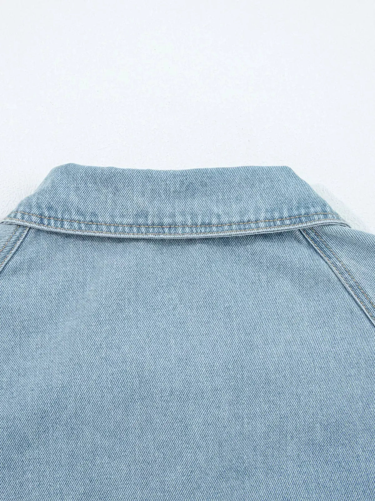 Elastic Edge Collared Zip Up Denim Jacket With Pocket by Partner Label