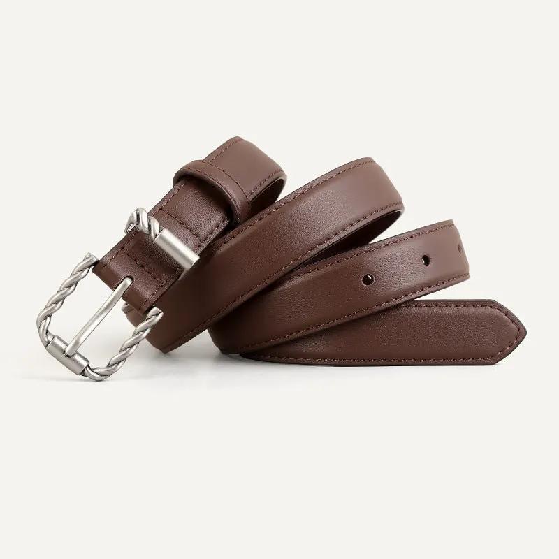 Leather Belt with Twisted Buckle by Trendsi