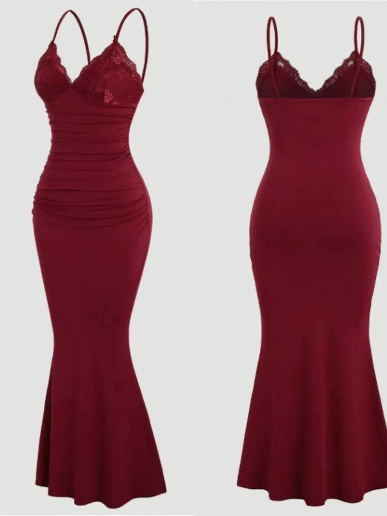Lace Trim Ruched Mermaid Dress by Partner Label