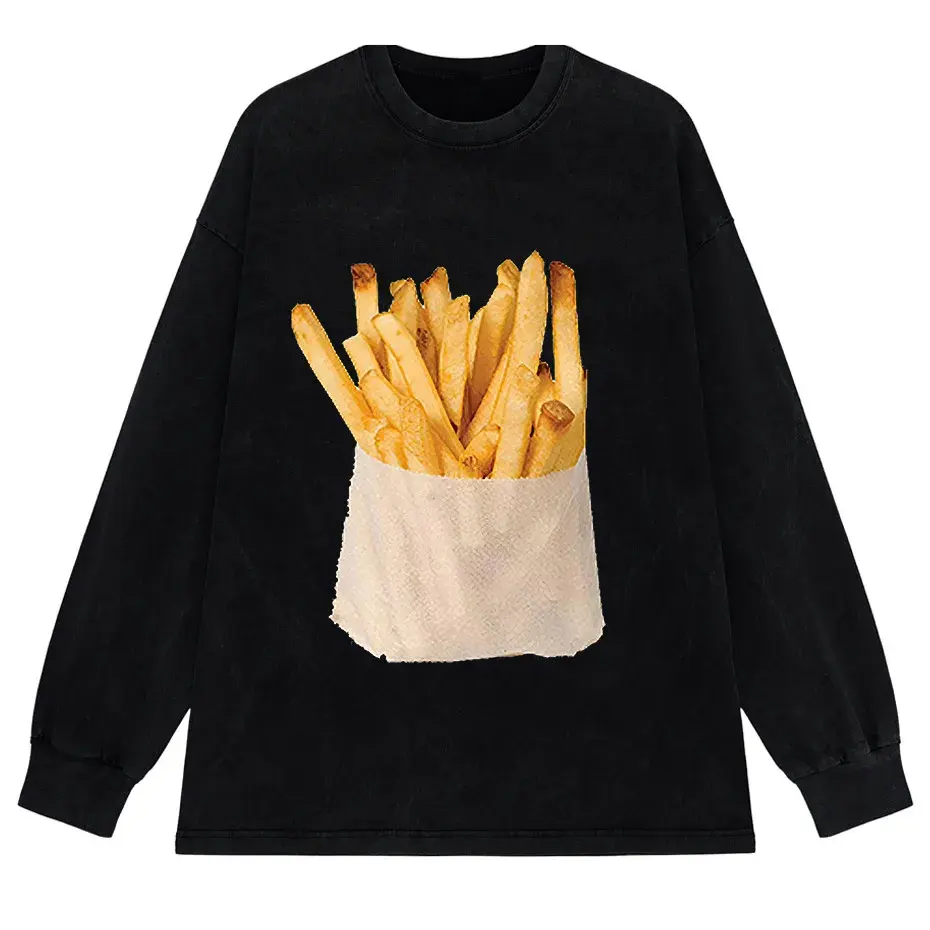 Retro Harajuku Y2K Streetwear Funny Double-Sided French Fries T-Shirt by Vimost Shop