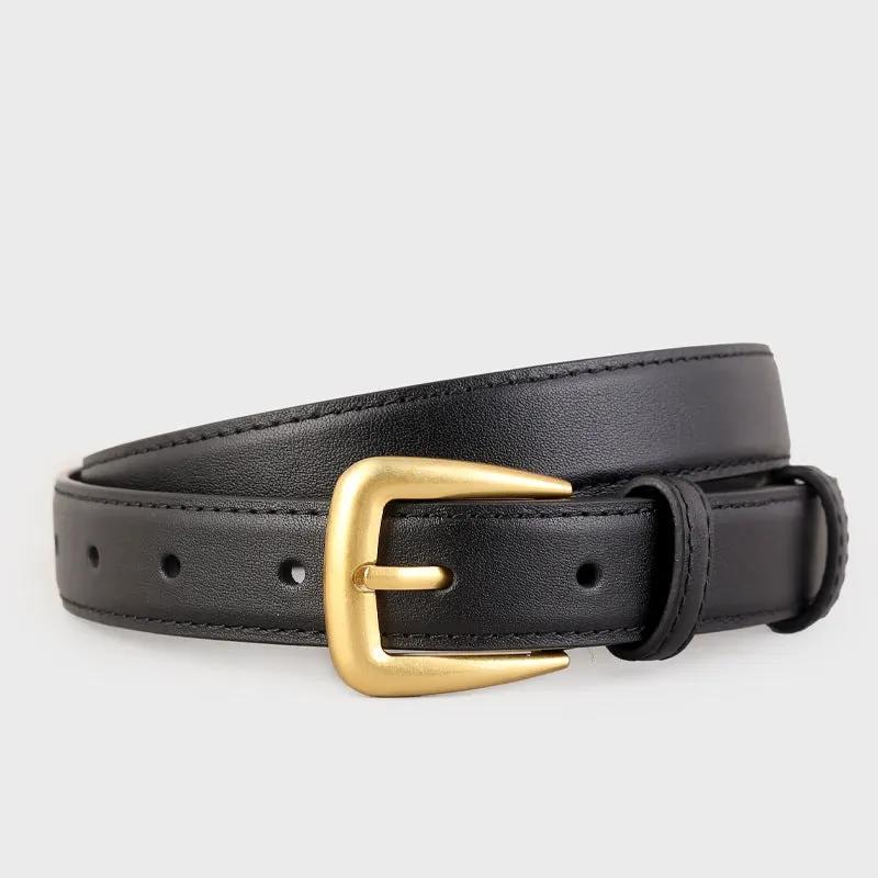Skinny Leather Belt with Golden Buckle by Trendsi