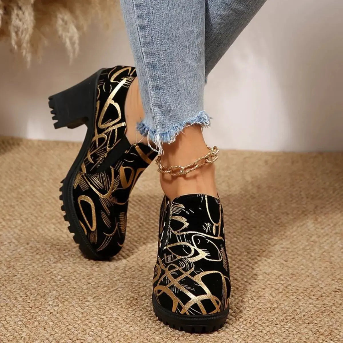 Round Toe Block Heels Pumps by Partner Label